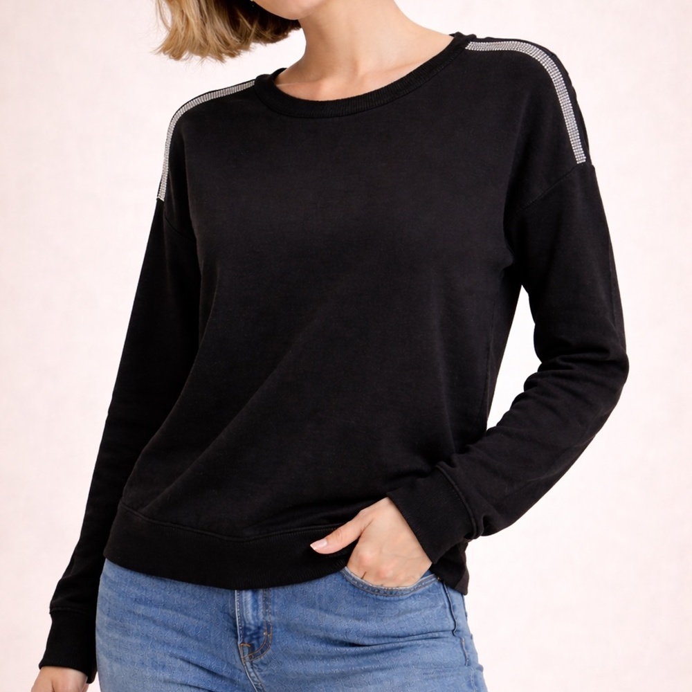 Black Sweatshirt with Sparkly Shoulder‎ Detail – Size L | Chic & Casual
